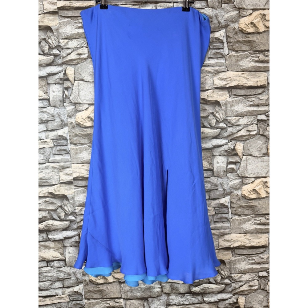 Lauren Ralph Lauren Cobalt Blue Layered Silk Midi Skirt Sz L